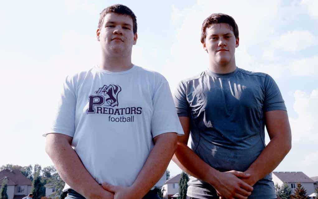 
                     Elmira senior football players Nicholas Loughran and Jacob Fulcher are drawing interest from university scouts for their play
                     
