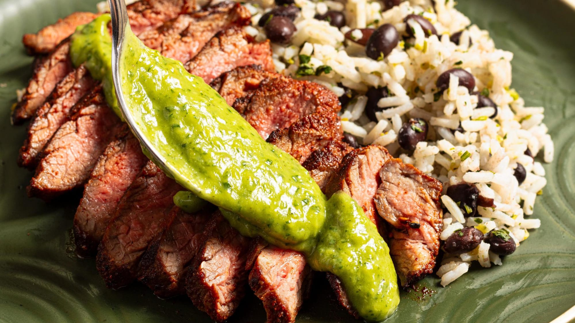 These spiced steaks become a complete meal with a side of rice and beans