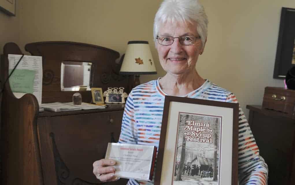 
                     Elmira’s Charlotte Vines was presented with a Friend of the Festival award for her 52 years of volunteering at the Elmira Map
                     