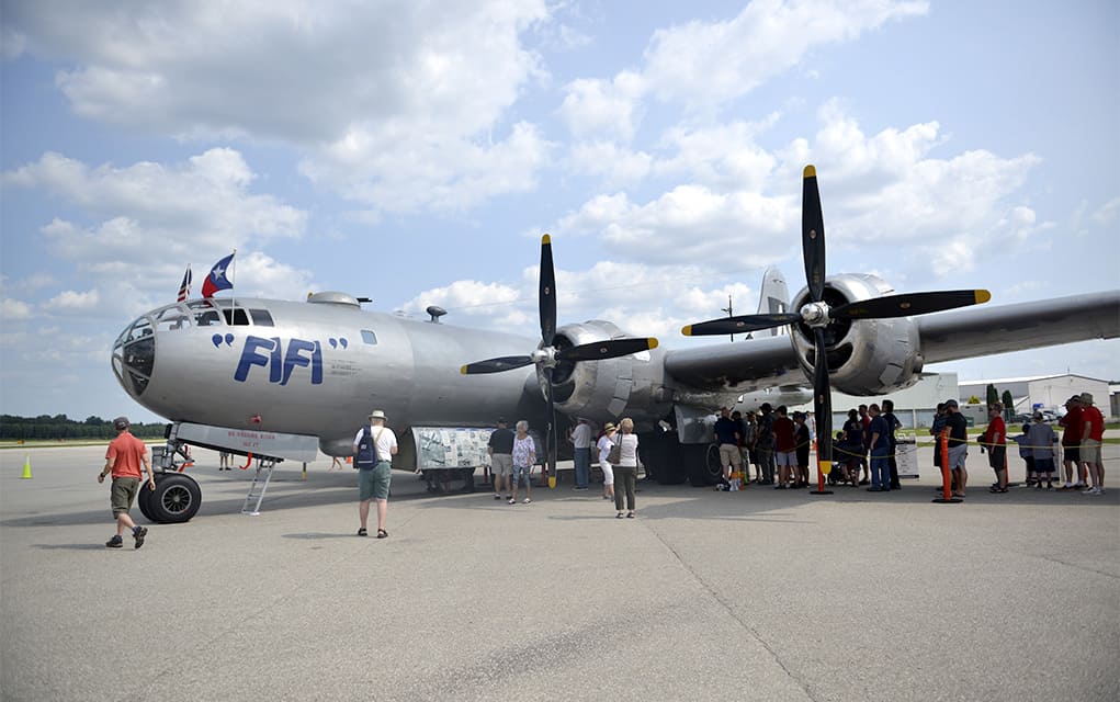 One of two still-flightworthy WWII-era B-29 bombers makes a stop at airport in Breslau