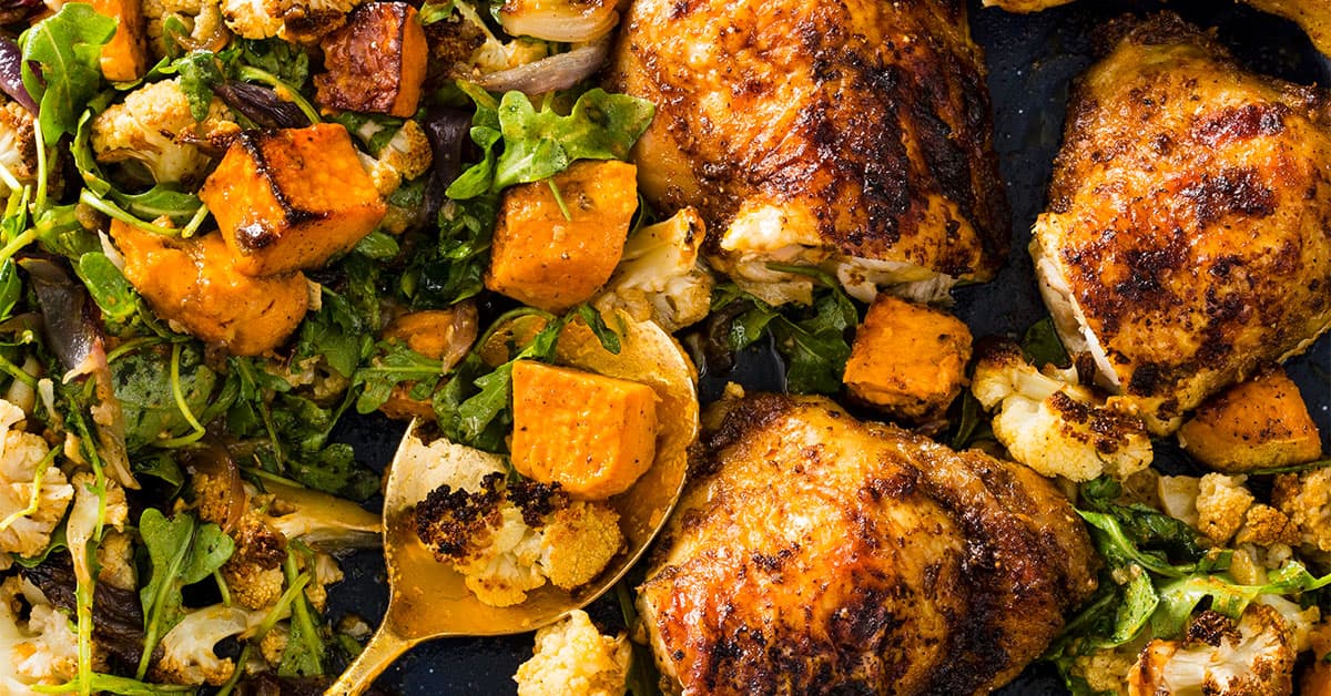 A Peruvian-inspired marinade livens up this one-pan weeknight chicken dinner